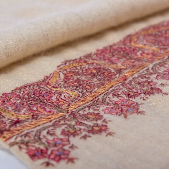 Kashmir Handwoven Embroidered Scarf | 51"x11" | Sozni Floral Needlework - Picture 9 of 9